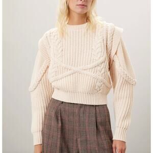 Ronny Kobo Cream Chunky Cable Knit Sweater MEDIUM Braided Cottage Country $375